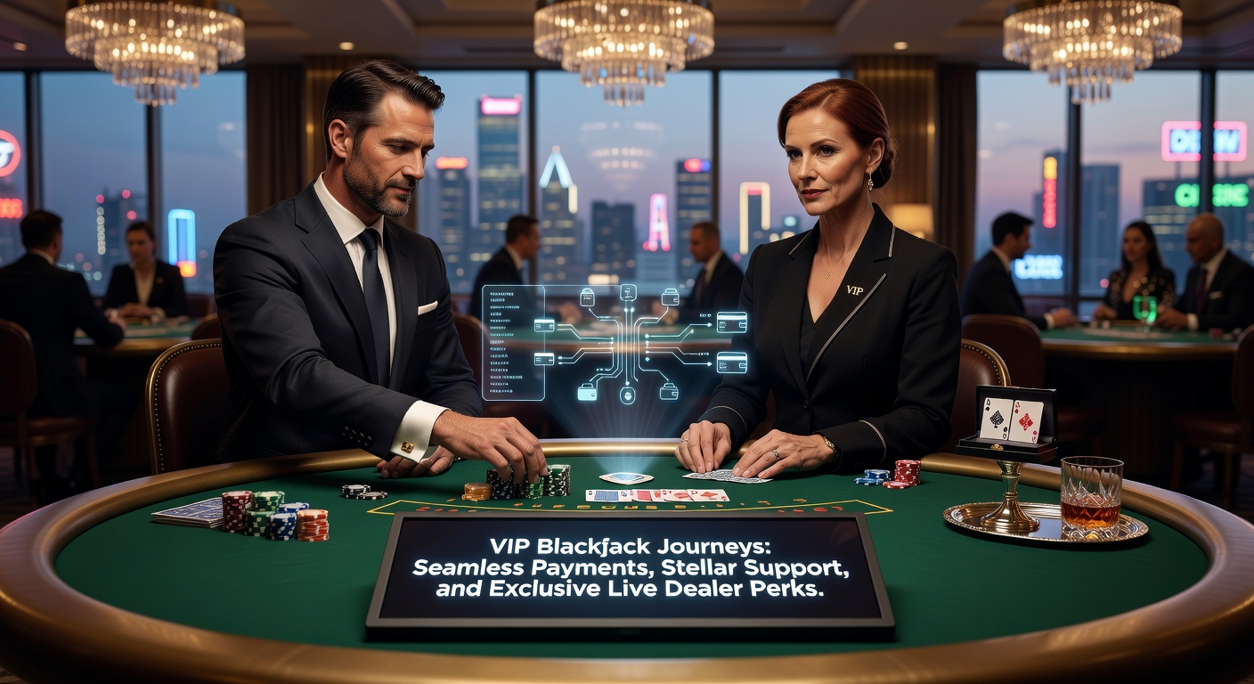 Ein elegantes VIP-Blackjack-Tisch-Setup mit Live-Dealer und High-Roller-Atmosphäre